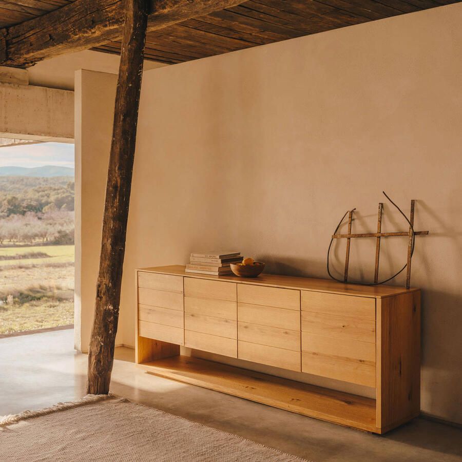 Kave Home Alguema dressoir 4 deuren in eiken fineer met natuurlijke afwerking 200 x 74 cm