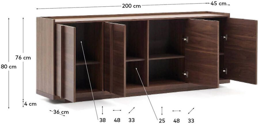 Kave Home Dressoir Onix Notenfineer 200cm Bruin Japandi