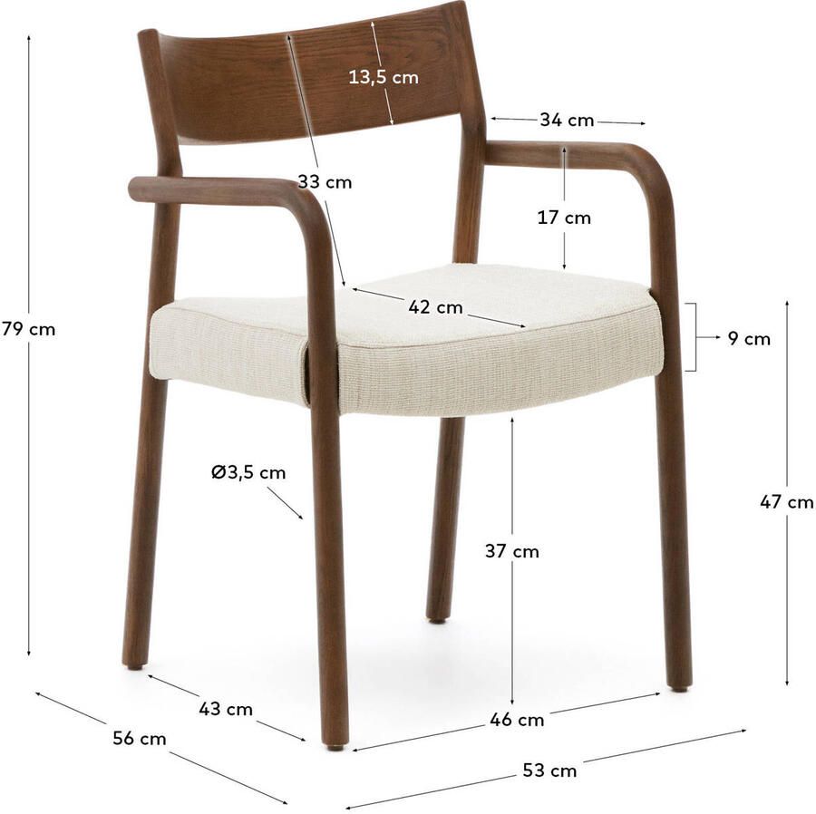Kave Home Stoel Falconera afneembare hoes massief eikenhout met walnoten afwerking FSC Mix Credit