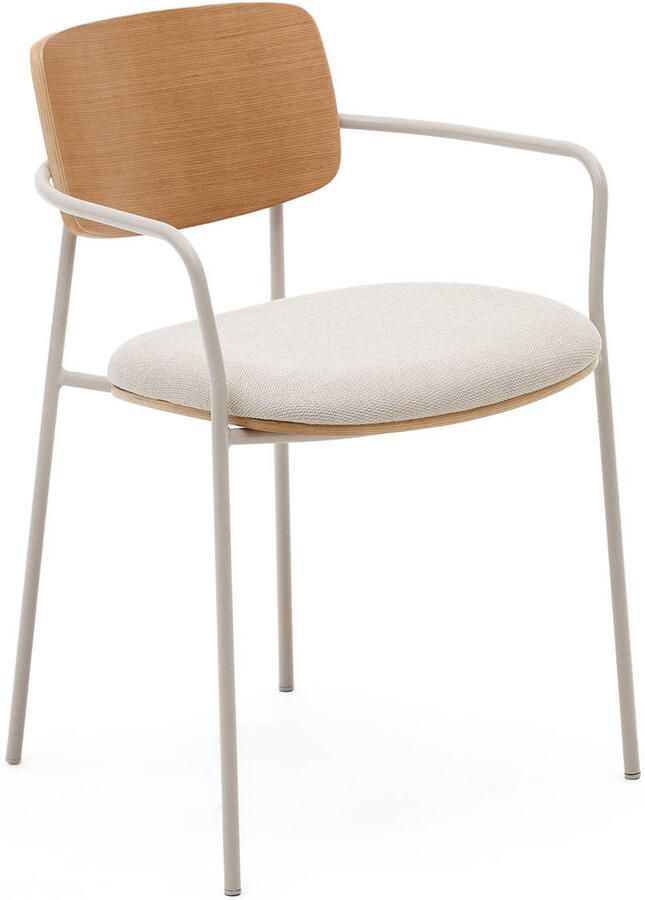 Kave Home Maureen stapelbare stoel in eikenfineer natuurlijke afwerking en beige poten - Foto 3