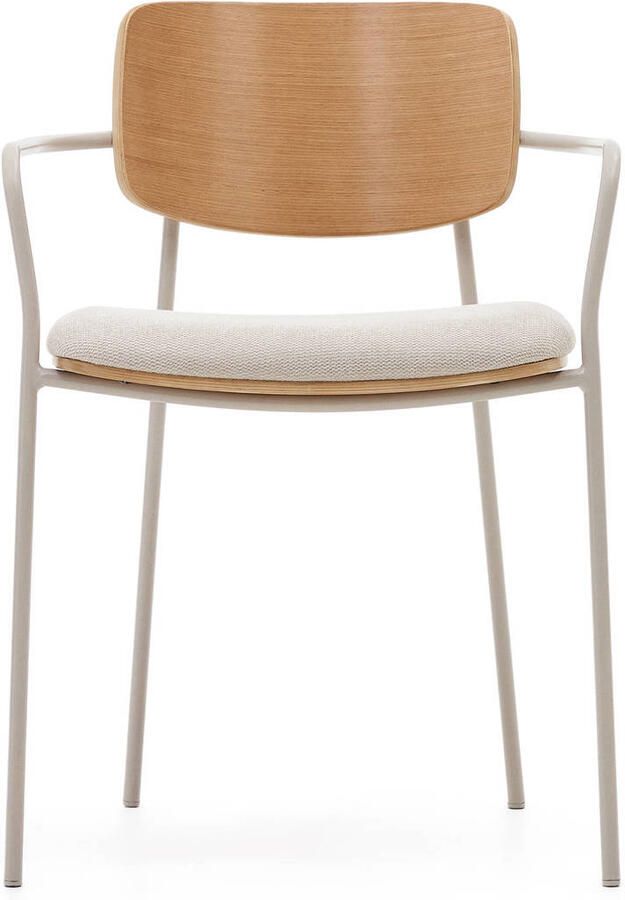 Kave Home Maureen stapelbare stoel in eikenfineer natuurlijke afwerking en beige poten