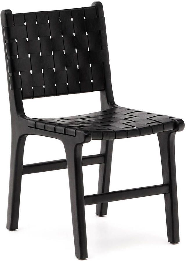 Kave Home Eetkamerstoel Calixta Mahoniehout en leer Zwart - Foto 3