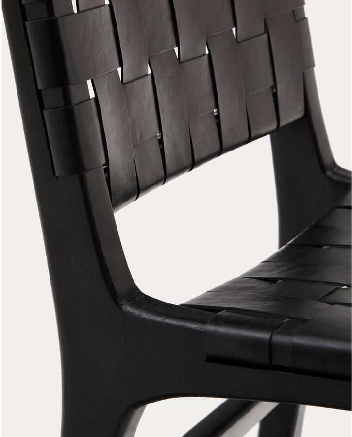 Kave Home Eetkamerstoel Calixta Mahoniehout en leer Zwart - Foto 2