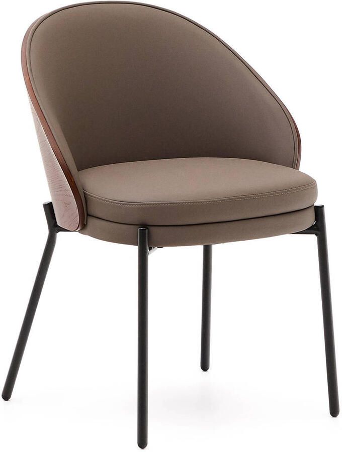 Kave Home Eamy stoel bruin kunstleer essenfineer en afwerking in noten en zwart metaal - Foto 3