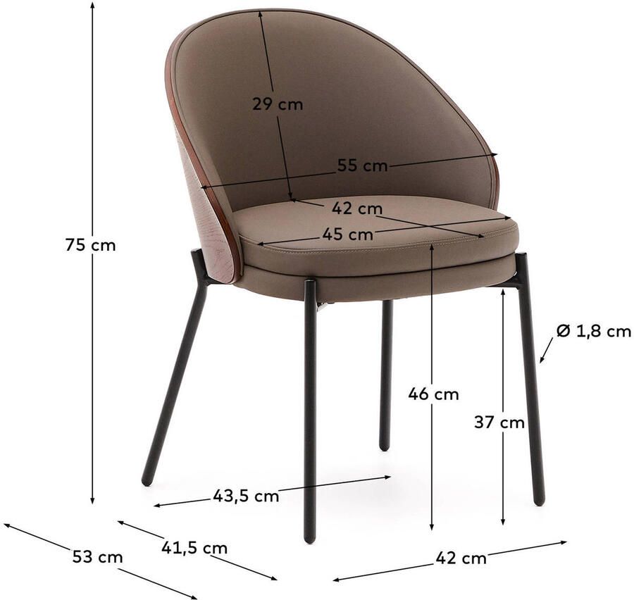 Kave Home Eamy stoel bruin kunstleer essenfineer en afwerking in noten en zwart metaal