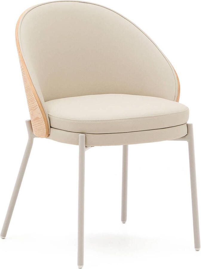 Kave Home Eamy stoel in beige kunstleer essenfineer en afwerking in naturel en beige metaal - Foto 3
