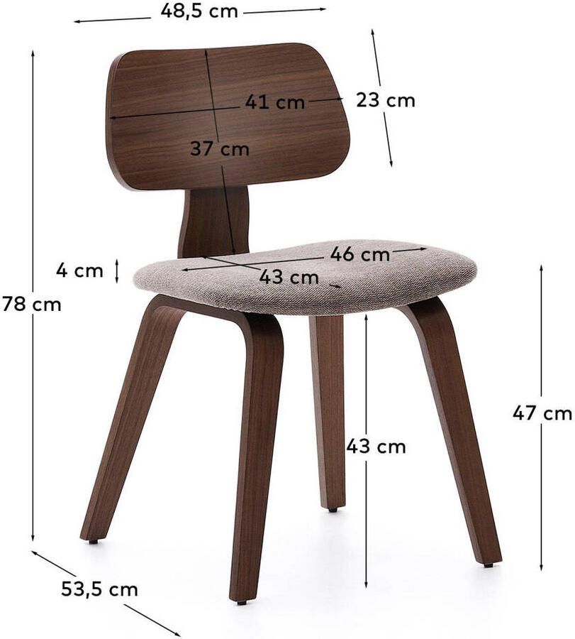 Kave Home Eetkamerstoel Gena Rubberhout en stof