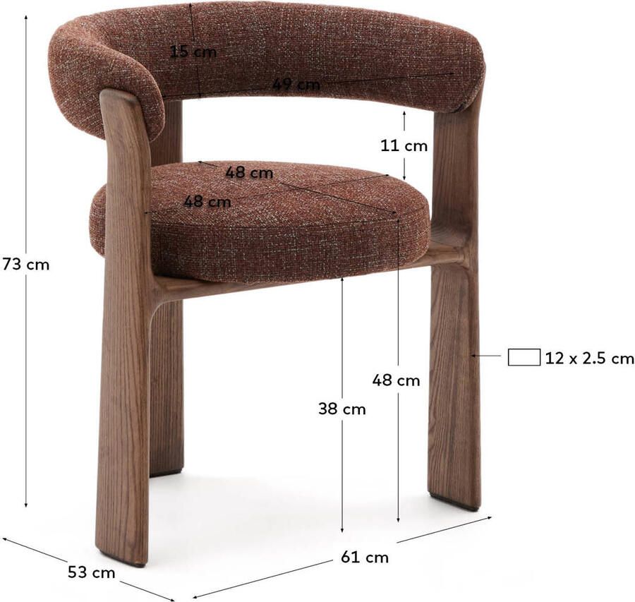 Kave Home Eetkamerstoel Granite Chenille en essenhout Bruin