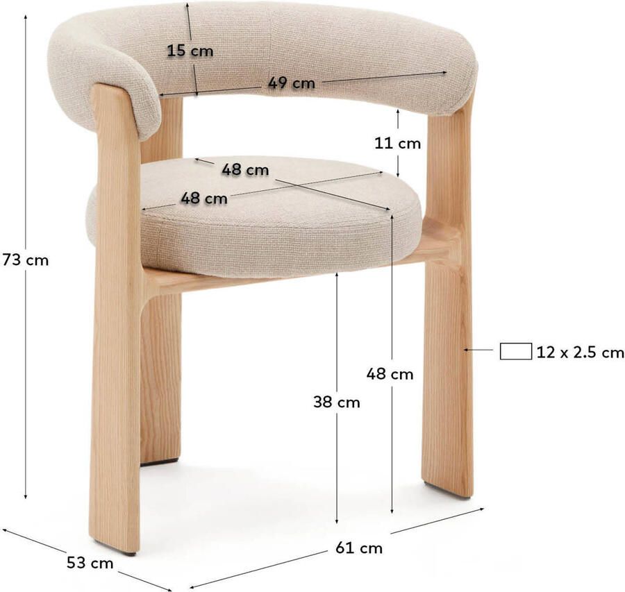 Kave Home Eetkamerstoel Granite Chenille en naturel essenhout