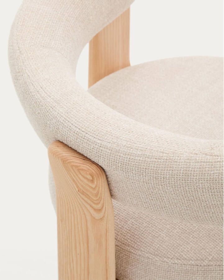 Kave Home Eetkamerstoel Granite Chenille en naturel essenhout - Foto 2