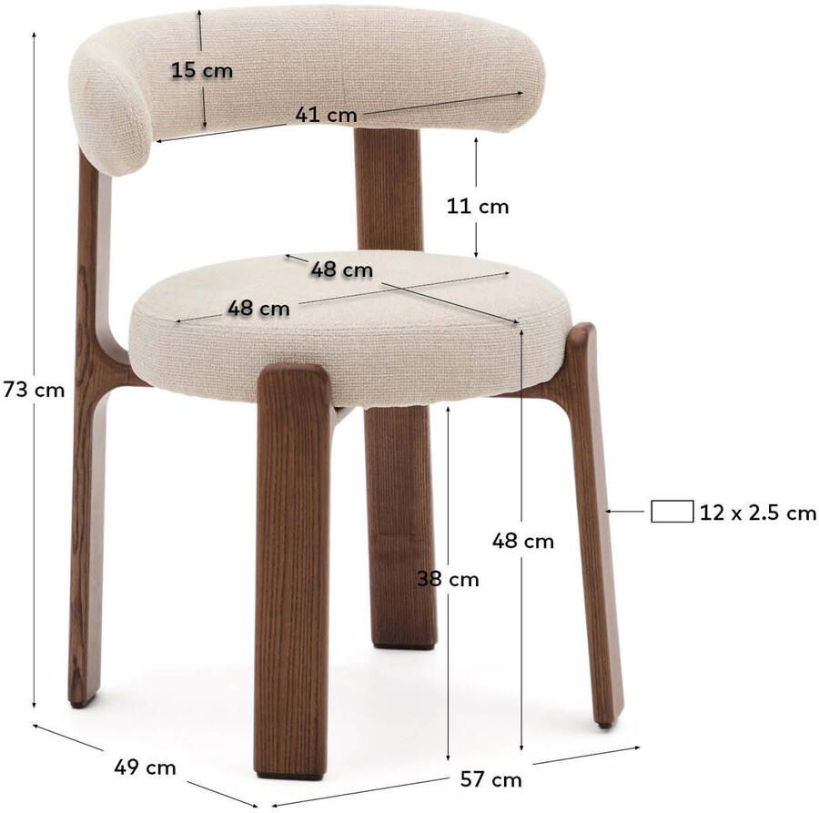 Kave Home Eetkamerstoel Granite Chenille en noten essenhout