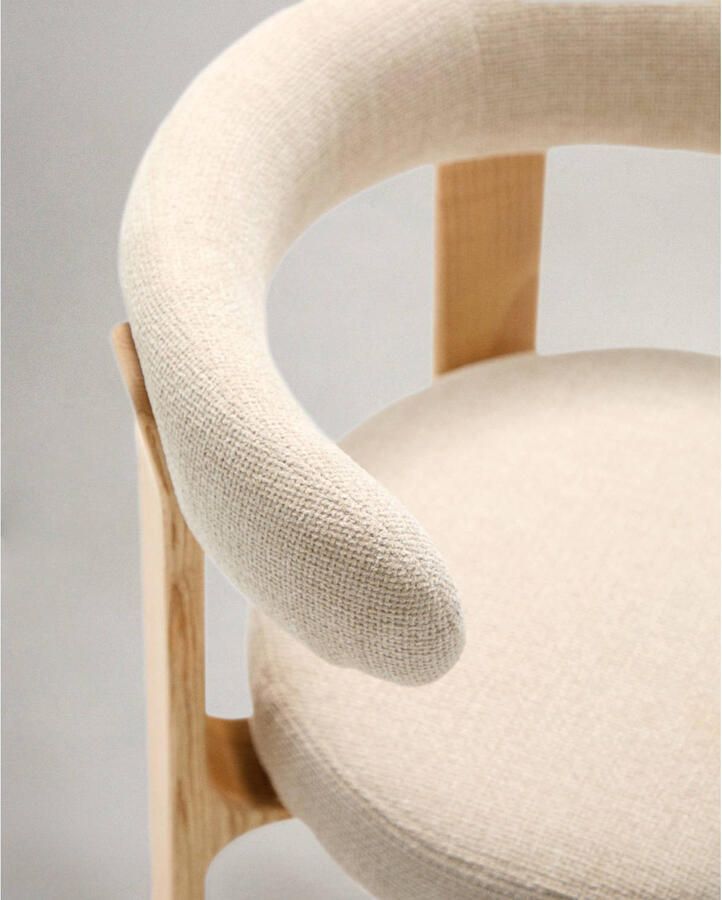 Kave Home Eetkamerstoel Granite Chenille en naturel essenhout - Foto 2