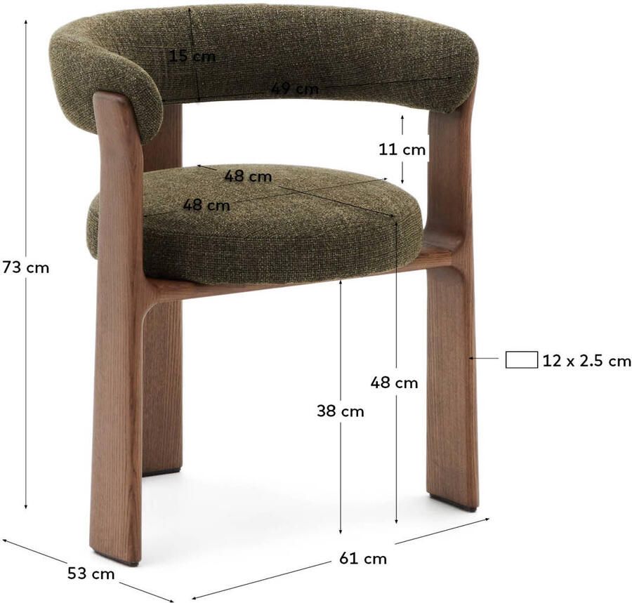 Kave Home Eetkamerstoel Granite Chenille en essenhout Groen Bruin