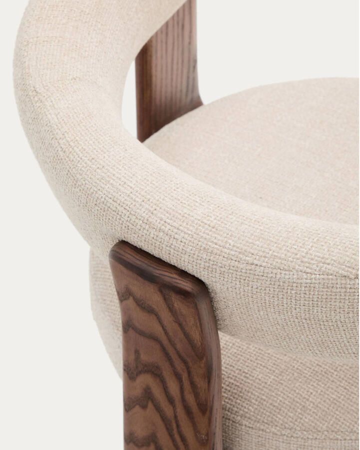 Kave Home Eetkamerstoel Granite Chenille en essenhout Beige Bruin - Foto 2