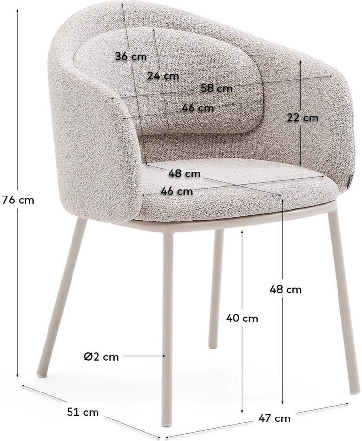 Kave Home Eetkamerstoel Minda Grove Chenille Beige