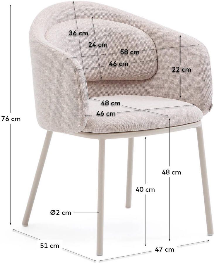 Kave Home Eetkamerstoel Minda Chenille Beige