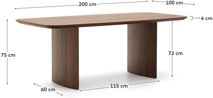Kave Home Eettafel Litto Deens ovaal Walnoot 200 x 100cm Bruin - Foto 3