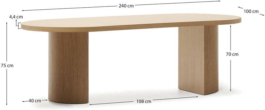 Kave Home Tafel Nealy van eikenfineer met een natuurlijke afwerking 240 x 100 cm - Foto 2