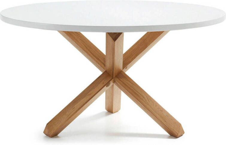 Kave Home Ronde tafel Lotus Ø 135 cm wit gelakt MDF massief eiken poten - Foto 2