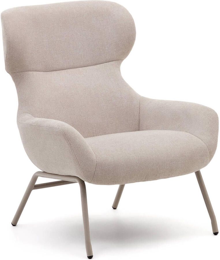 Kave Home Belina-fauteuil van beige chenille en staal met witte afwerking - Foto 4