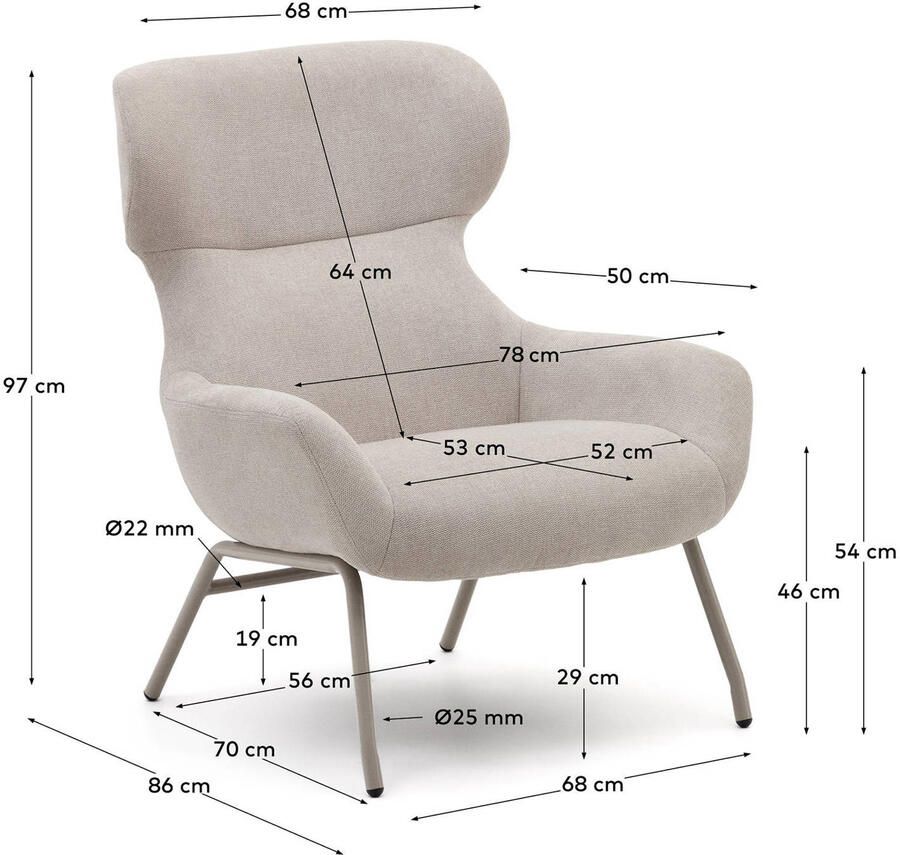 Kave Home Belina-fauteuil van beige chenille en staal met witte afwerking - Foto 3