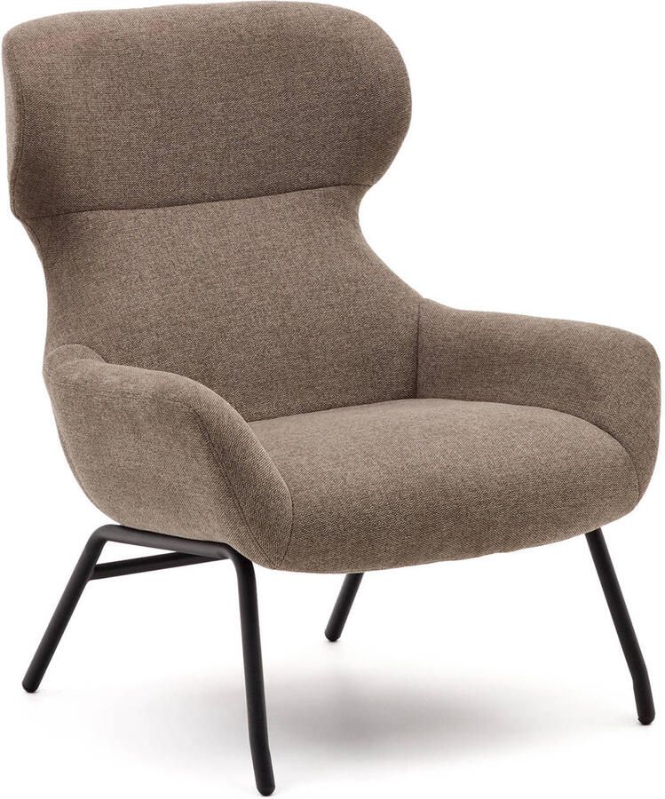 Kave Home Belina-fauteuil van lichtbruine chenille en staal met zwarte afwerking - Foto 4