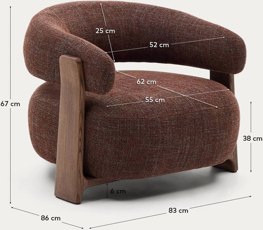 Kave Home Fauteuil Granite Chenille en essenhout Bruin