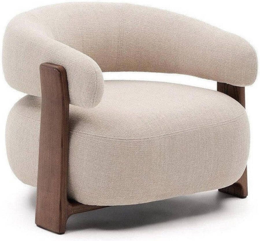 Kave Home Fauteuil Granite Chenille en essenhout Beige Bruin - Foto 3