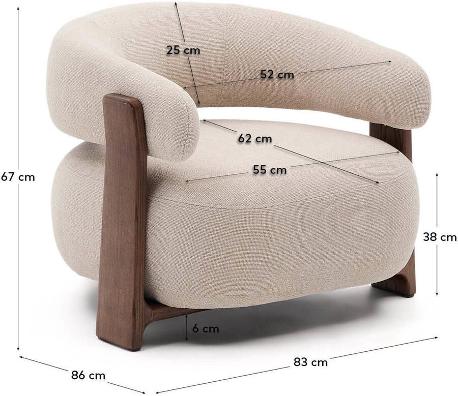 Kave Home Fauteuil Granite Chenille en essenhout Beige Bruin