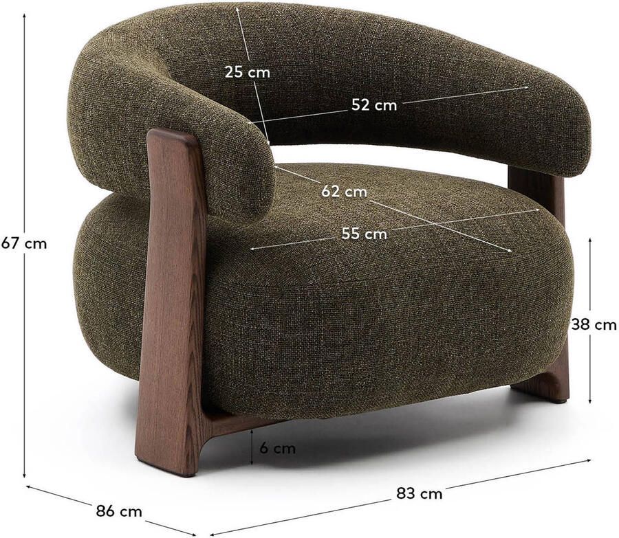Kave Home Fauteuil Granite Chenille en essenhout Groen