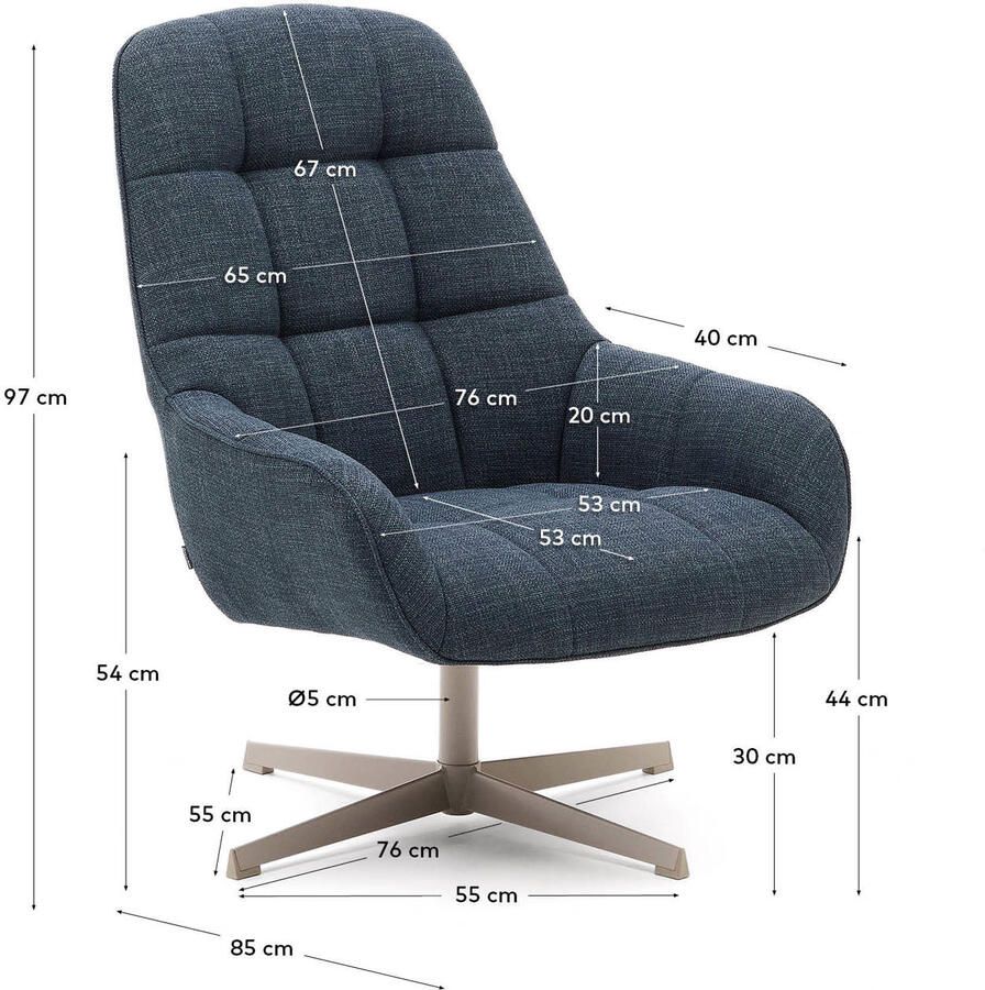 Kave Home Draaifauteuil Jaspe Structuurstof Blauw