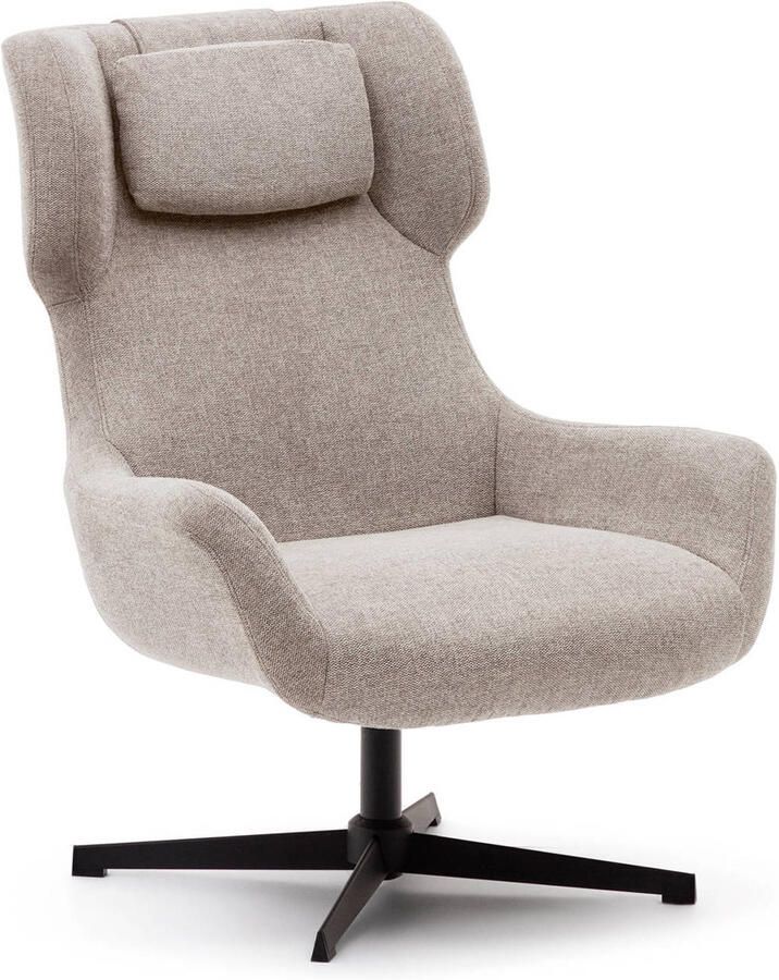 Kave Home Zalina-draaistoel met armleuningen van beige chenille en staal met zwarte afwerking - Foto 5