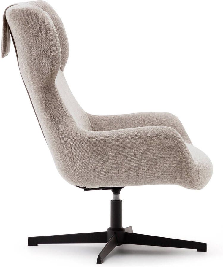 Kave Home Zalina-draaistoel met armleuningen van beige chenille en staal met zwarte afwerking - Foto 3