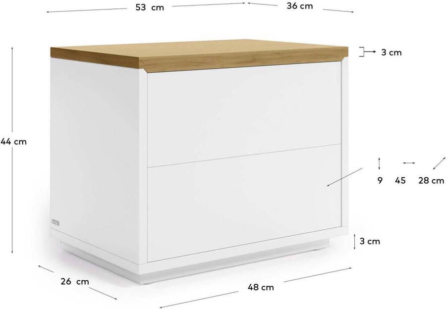 Kave Home Abilen eikenfineer en wit gelakt nachtkastje 53 x 44 cm FSC 100% - Foto 3