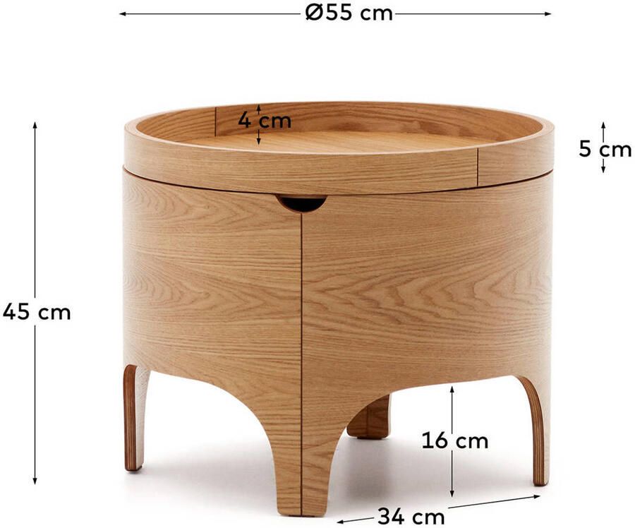 Kave Home Nachtkastje Octavia Essenhout 55cm Bruin - Foto 3