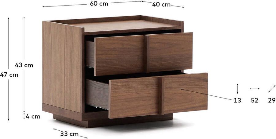 Kave Home Onix nachtkastje met twee laden notenfineer donkere afwerking 60 x 59 cm FSC Mix Credit - Foto 2