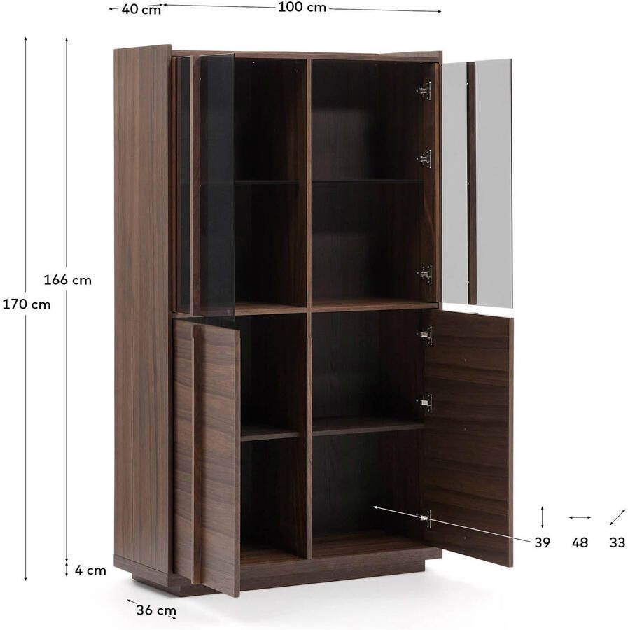 Kave Home Vitrinekast Onix Notenhout 170 x 100cm Bruin Japandi