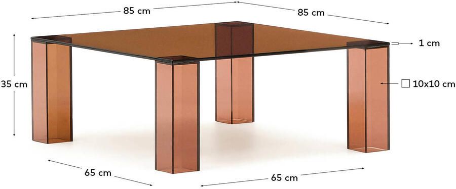 Kave Home Salontafel Adularia Glas 85 x 85cm Bruin Vierkant - Foto 2