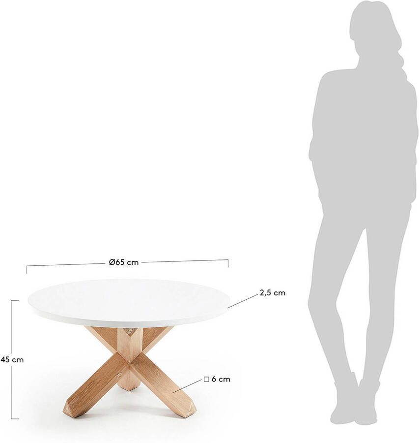 Kave Home Salontafel Lotus Ø 65 cm wit gelakt MDF met massief eiken poten - Foto 2