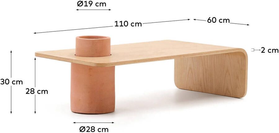Kave Home Salontafel Olaria Terracotta en eiken 110 x 60cm Bruin - Foto 2