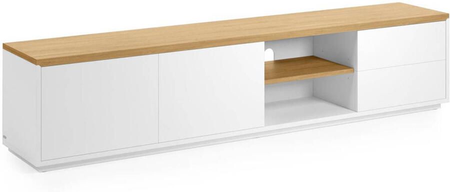 Kave Home Abilen eikenfineer TV-meubel met 2 deuren en 2 lades in witte lak 200 x 44 cm FSC 100% - Foto 5