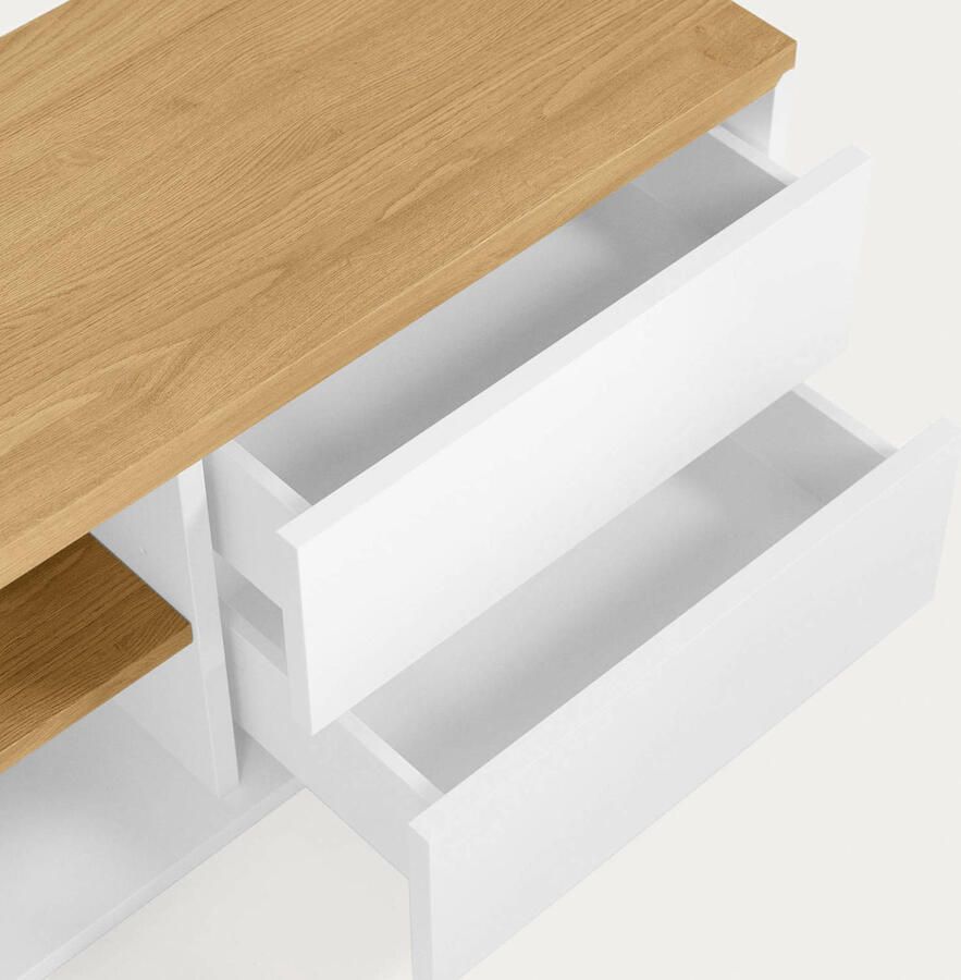 Kave Home Abilen eikenfineer TV-meubel met 2 deuren en 2 lades in witte lak 200 x 44 cm FSC 100% - Foto 2