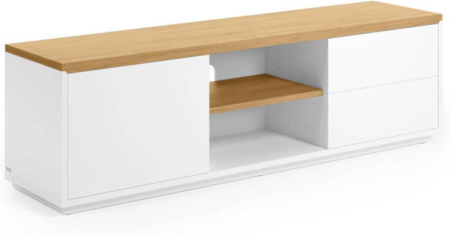 Kave Home Abilen wit gelakt tv-meubel van eikenfineer met 1 deur & 2 lades 150 x 44 cm FSC 100% - Foto 4