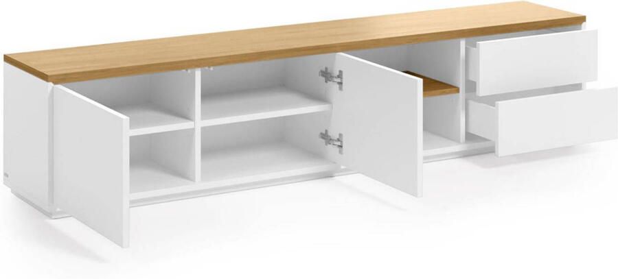 Kave Home Abilen eikenfineer TV-meubel met 2 deuren en 2 lades in witte lak 200 x 44 cm FSC 100% - Foto 4