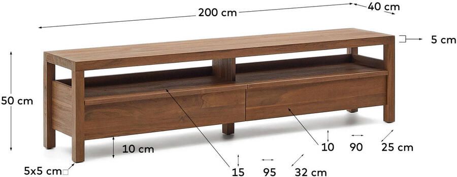 Kave Home TV-meubel Sashi van massief teakhout 200 x 40 cm - Foto 3