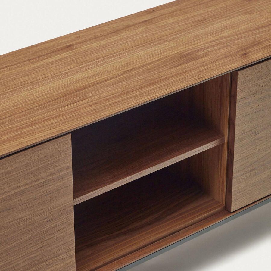 Kave Home Vedrana TV-meubel met 3 deuren in walnootfineer met zwarte stalen poten 195 x 55 cm - Foto 2