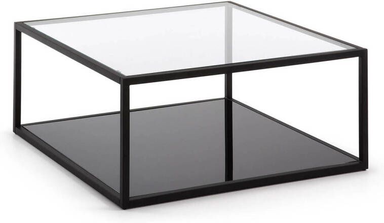 Kave Home Salontafel Blackhill Glas met zwart frame 80 x 80cm Vierkant