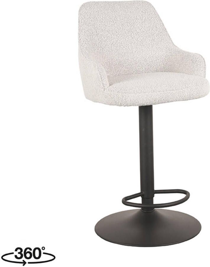 LABEL51 Fender Barkruk Wit Stof Zithoogte 64-84 Kruk Draaibaar Met Armleuning