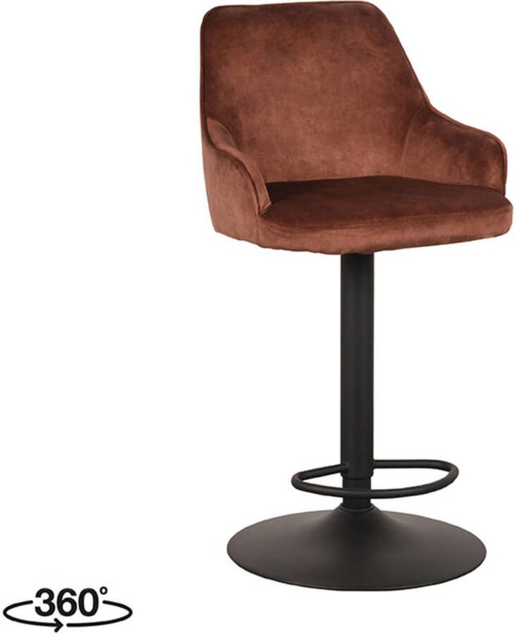 LABEL51 Fender Barkruk Oranje Velvet Zithoogte 64-84 Kruk Draaibaar Met Armleuning