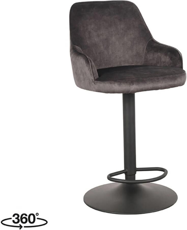 LABEL51 Fender Barkruk Grijs Velvet Zithoogte 64-84 Kruk Draaibaar Met Armleuning - Foto 4